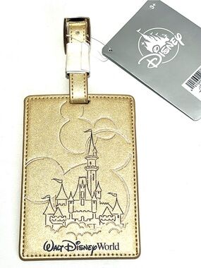NWT Disney Gold Castle Luggage Tag with Mickey Outline